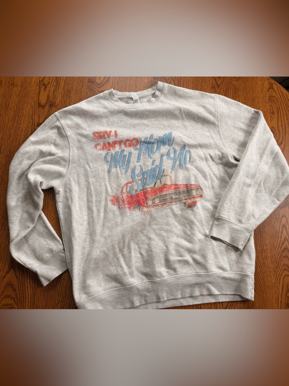 Crewneck Graphic Sweatshirt - Light Gray with Red & Blue Print
